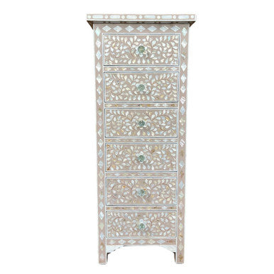 Mother of Pearl Inlay Tallboy : Floral : Beige
