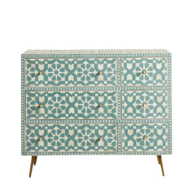 Bone Inlay 6 Drawer Chest : Zelliges : Turquoise
