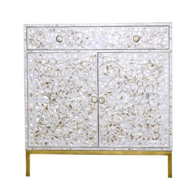 Mother of Pearl Inlay Cabinet : Liana : White