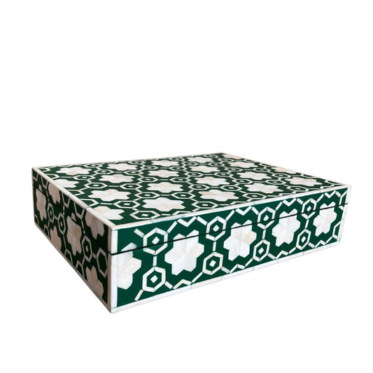 Bone Inlay Large Box : Hexafloral : Green