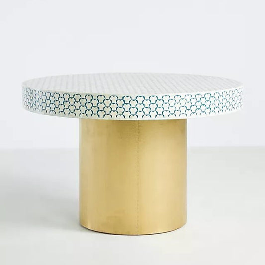 Bone Inlay Dining Table with Brass Base