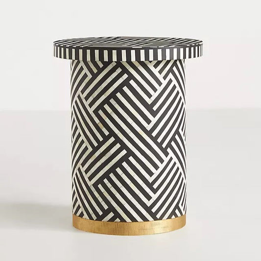 Bone Inlay Lamp Table : Criss Cross : Black