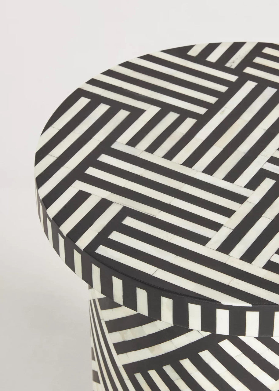 Bone Inlay Lamp Table : Criss Cross : Black Bone Inlay Lamp Table : Criss Cross : Black