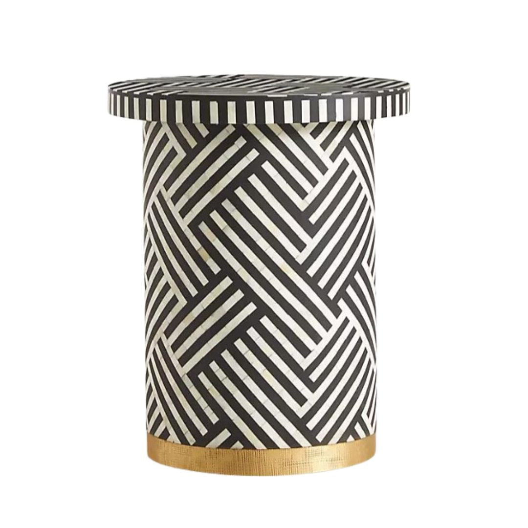 Bone Inlay Lamp Table : Criss Cross : Black Bone Inlay Lamp Table : Criss Cross : Black