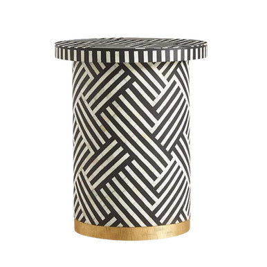 Bone Inlay Lamp Table : Criss Cross : Black