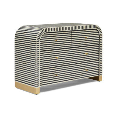 Bone Inlay 4 Drawer Chest : Stripe : Black