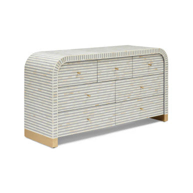 Bone Inlay 7 Drawer Chest : Stripe : Grey
