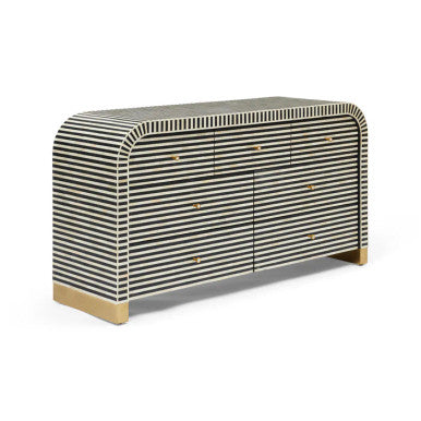 Bone Inlay 7 Drawer Chest : Stripe : Black