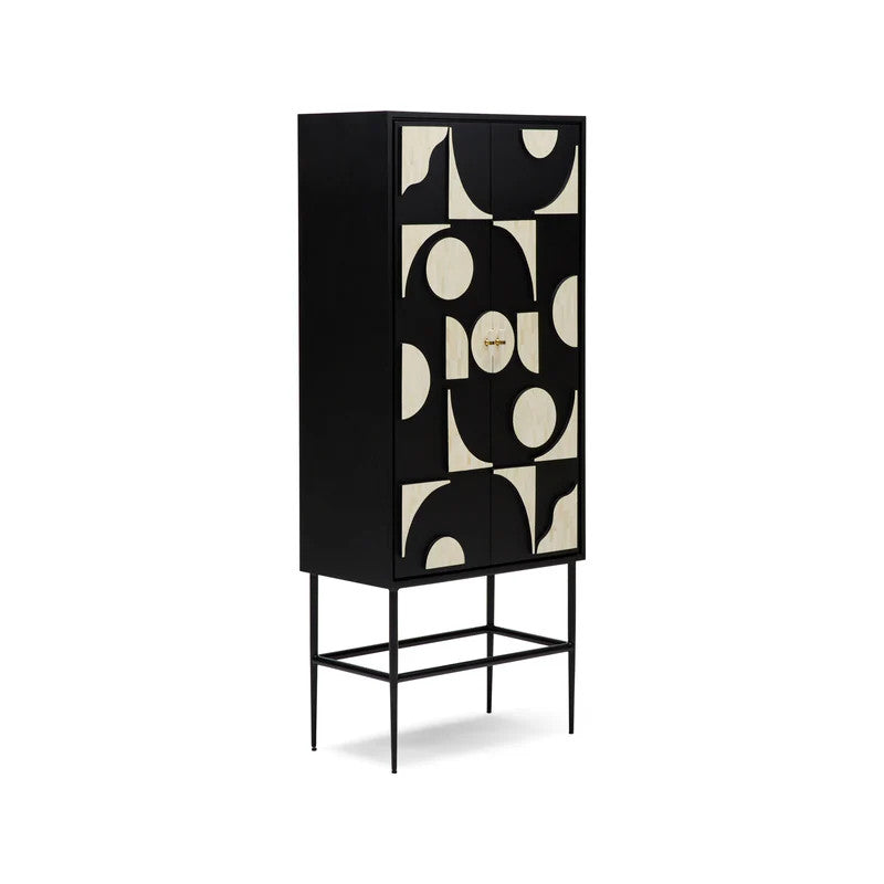 Bone Inlay Bar Cabinet :  Abstract : Black & White Bone Inlay Bar Cabinet :  Abstract : Black & White