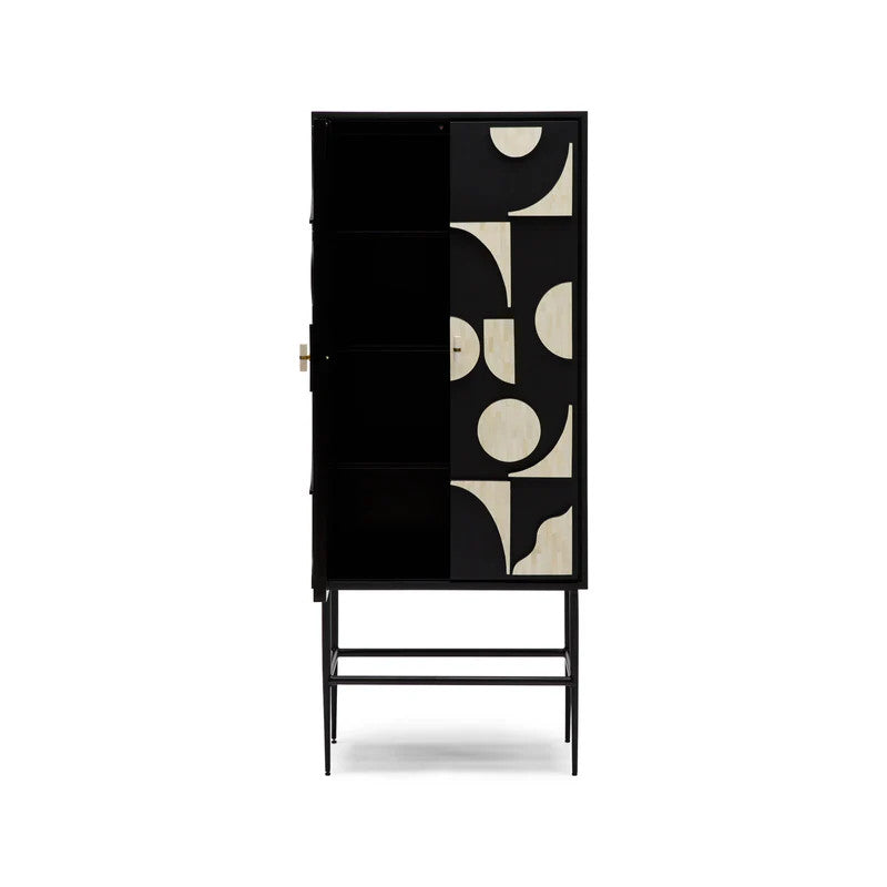 Bone Inlay Bar Cabinet :  Abstract : Black & White Bone Inlay Bar Cabinet :  Abstract : Black & White