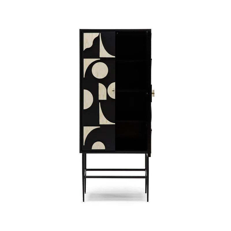 Bone Inlay Bar Cabinet :  Abstract : Black & White Bone Inlay Bar Cabinet :  Abstract : Black & White
