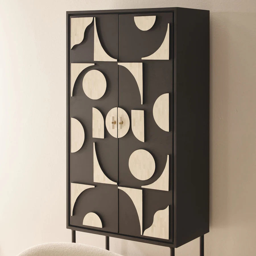 Bone Inlay Bar Cabinet :  Abstract : Black & White Bone Inlay Bar Cabinet :  Abstract : Black & White