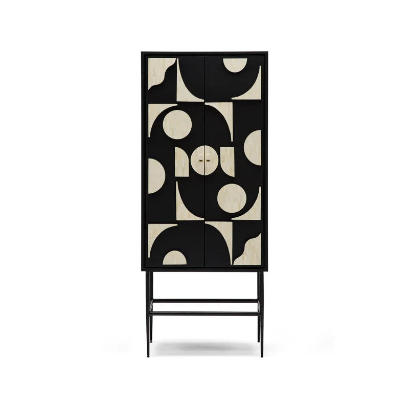 Bone Inlay Bar Cabinet :  Abstract : Black & White Bone Inlay Bar Cabinet :  Abstract : Black & White