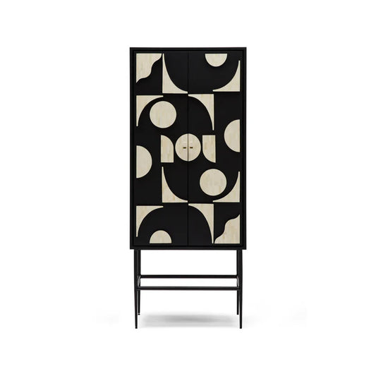 Bone Inlay Bar Cabinet :  Abstract : Black & White