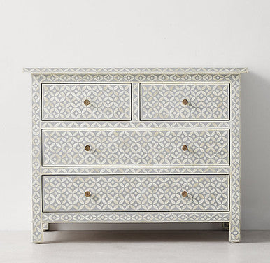 Bone Inlay 4 Drawer Chest : Starburst : Grey
