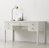 Bone Inlay 5 Drawer Desk : Starburst : Grey Bone Inlay 5 Drawer Desk : Starburst : Grey