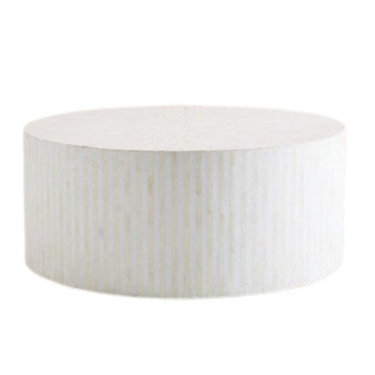 Bone Inlay Round Coffee Table : Stripe : White