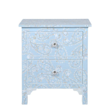 Mother of Pearl Inlay 2 Drawer Bedside : Boteh : Blue