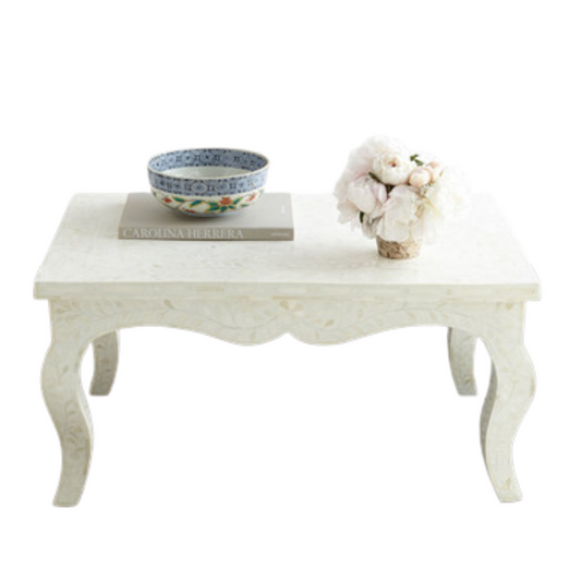 Bone Inlay French Coffee Table : Floral : White