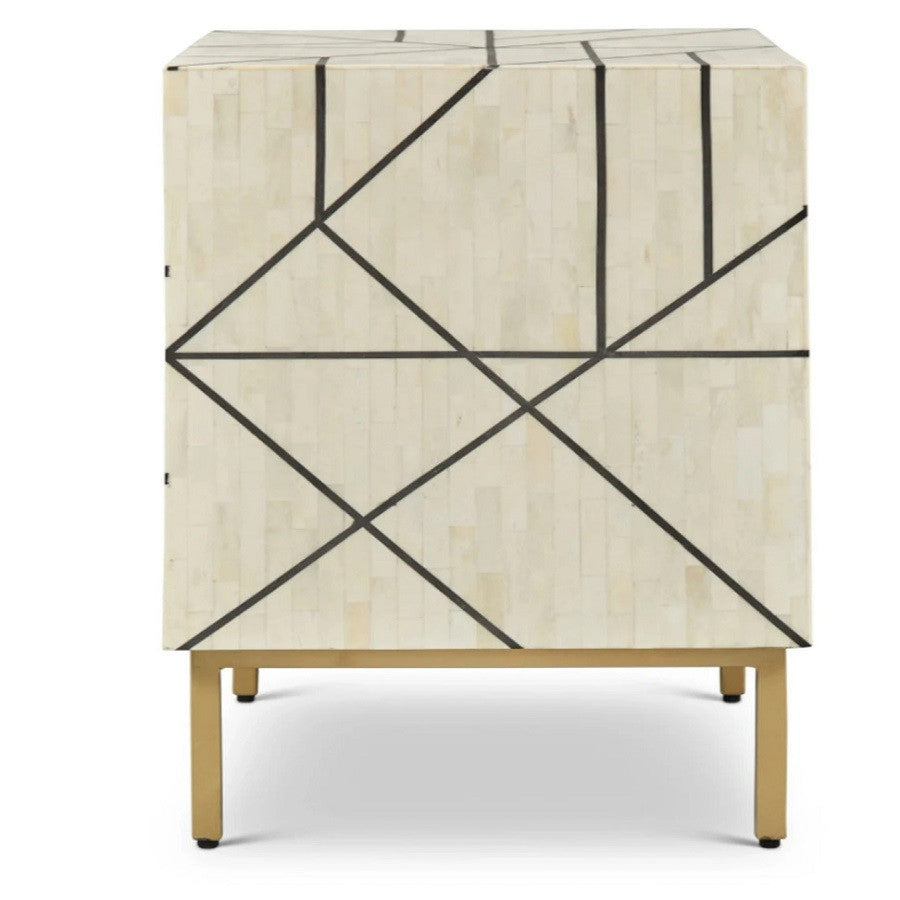 Bone Inlay Bedside Table : Abstract : White Bone Inlay Bedside Table : Abstract : White