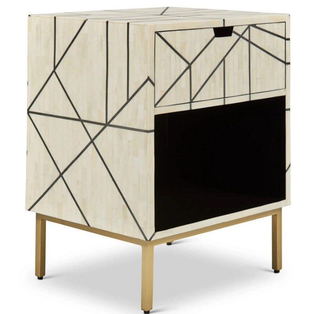 Bone Inlay Bedside Table : Abstract : White Bone Inlay Bedside Table : Abstract : White