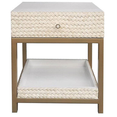 Bone & White Wash Interwoven Bedside Table