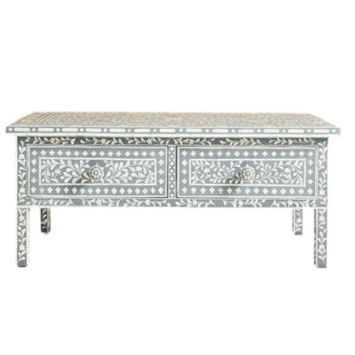 Bone Inlay Rectangular Coffee Table : Floral : Grey