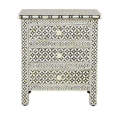 Bone Inlay 3 Drawer Bedside : Starburst : Black
