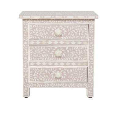 Bone Inlay 3 Drawer Bedside : Floral : Blush
