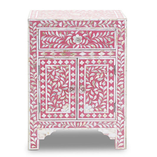 Mother of Pearl Inlay Bedside Cabinet : Fuchsia