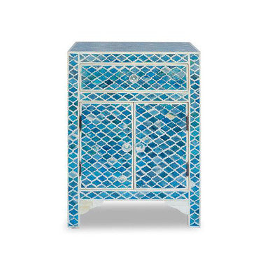 Dyed Bone Inlay Bedside Cabinet : Moroccan: Blue