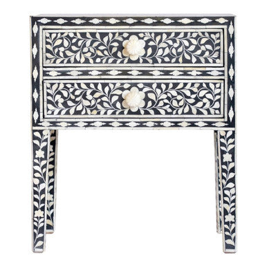 Mother of Pearl Inlay 2 Drawer Bedside : Flourish : Black