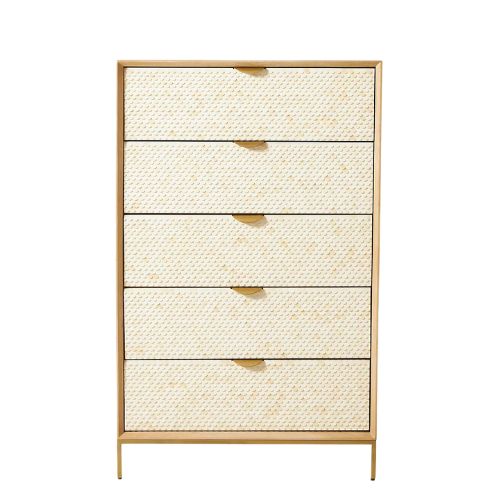 Oak & Layered Bone 5 Drawer Tallboy