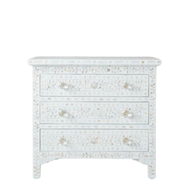 Bone Inlay Large Bedside Chest : Floral : White