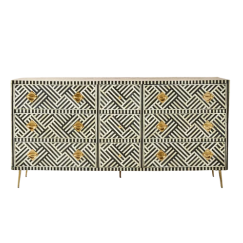 Bone Inlay 9 Drawer Sideboard : Criss Cross : Black