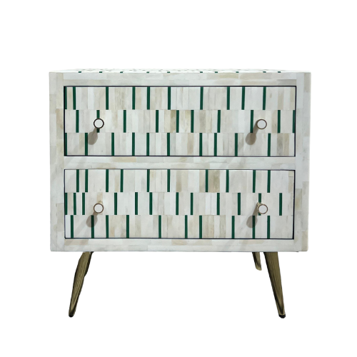 Bone Inlay 2 Drawer Bedside : Morse : Sea Green