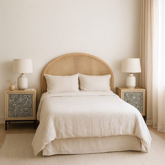 Bedside Cabinet with Bone Inlay Insert : Pond Lily : Whitewash