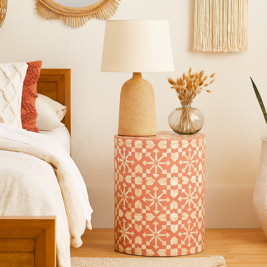 Bone Inlay Side Table :  Zelliges : Peach