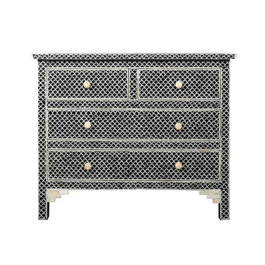 Bone Inlay 4 Drawer Chest : Scallop : Black