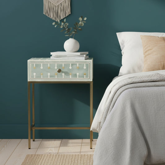 Bone & Brass Inlay Bedside : Mint