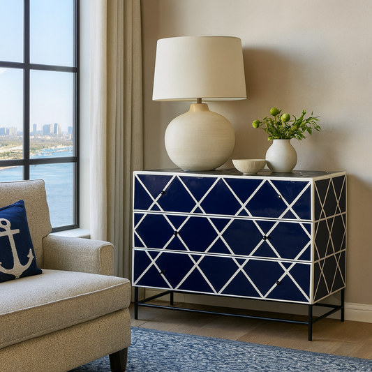 Bone Inlay 3 Drawer Chest : Delta : Black