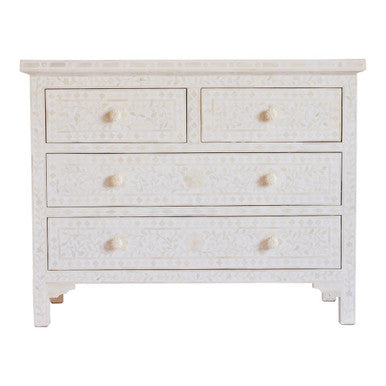 Bone Inlay 4 Drawer Chest : Floral : White