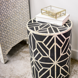 Bone Inlay Side Table : Abstract : Black Bone Inlay Side Table : Abstract : Black