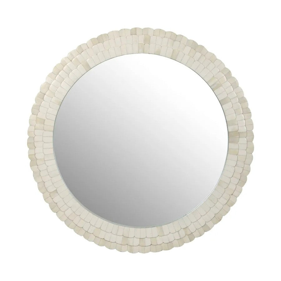 Bone Inlay Round Mirror : Seashell : White Bone Inlay Round Mirror : Seashell : White