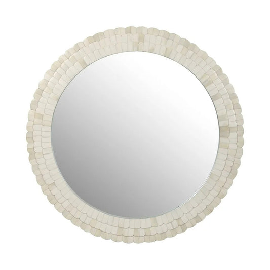 Bone Inlay Round Mirror : Seashell : White