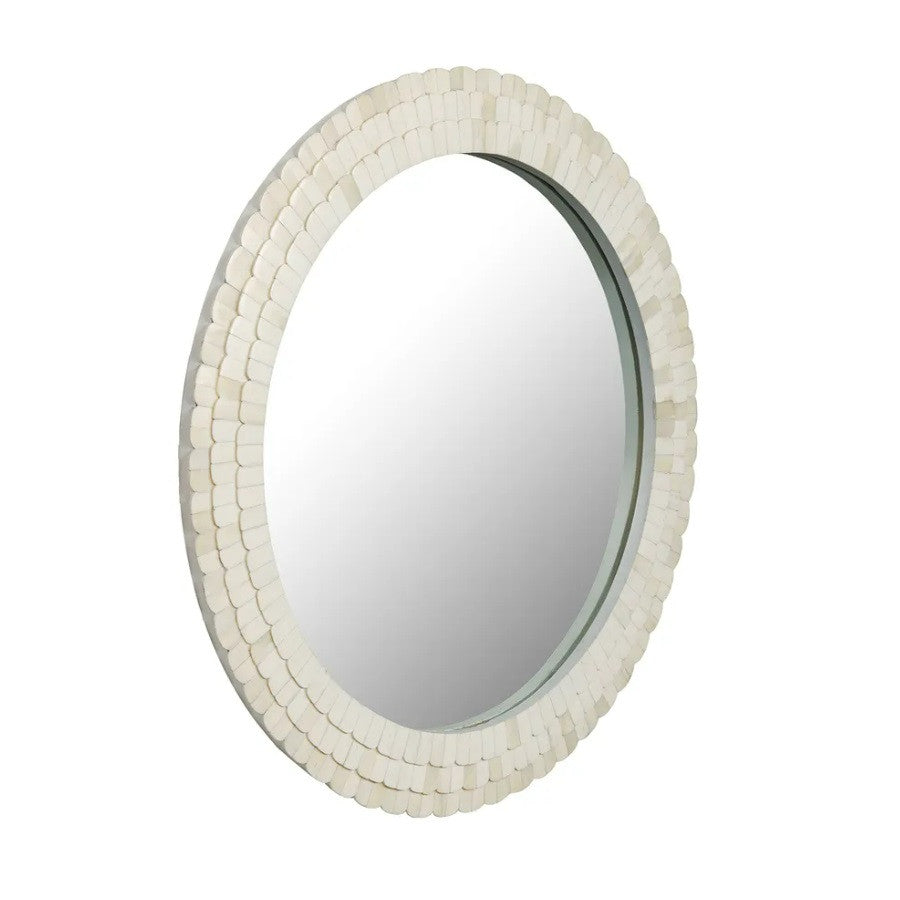 Bone Inlay Round Mirror : Seashell : White Bone Inlay Round Mirror : Seashell : White