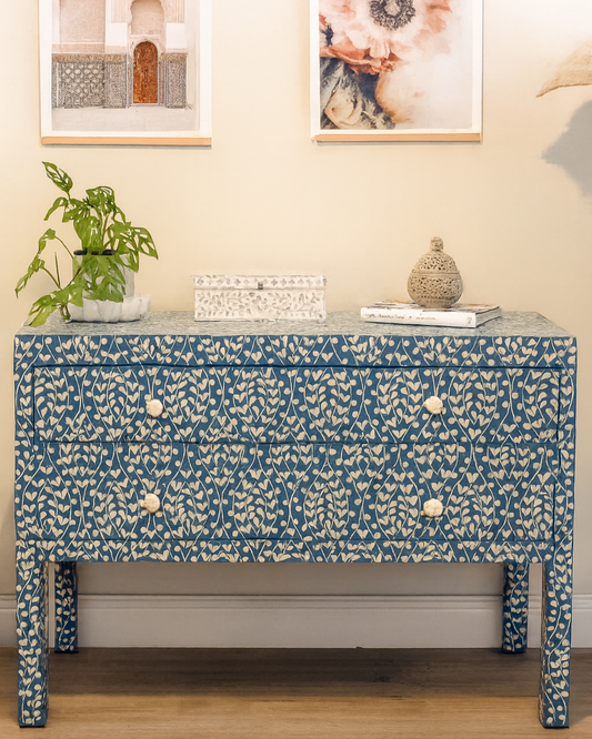 Bone Inlay 2 Drawer Chest : Hearts : Teal