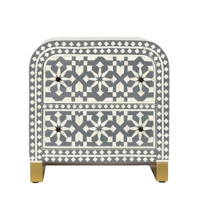 Bone Inlay 2 Drawer Waterfall Bedside : Zelliges : Grey
