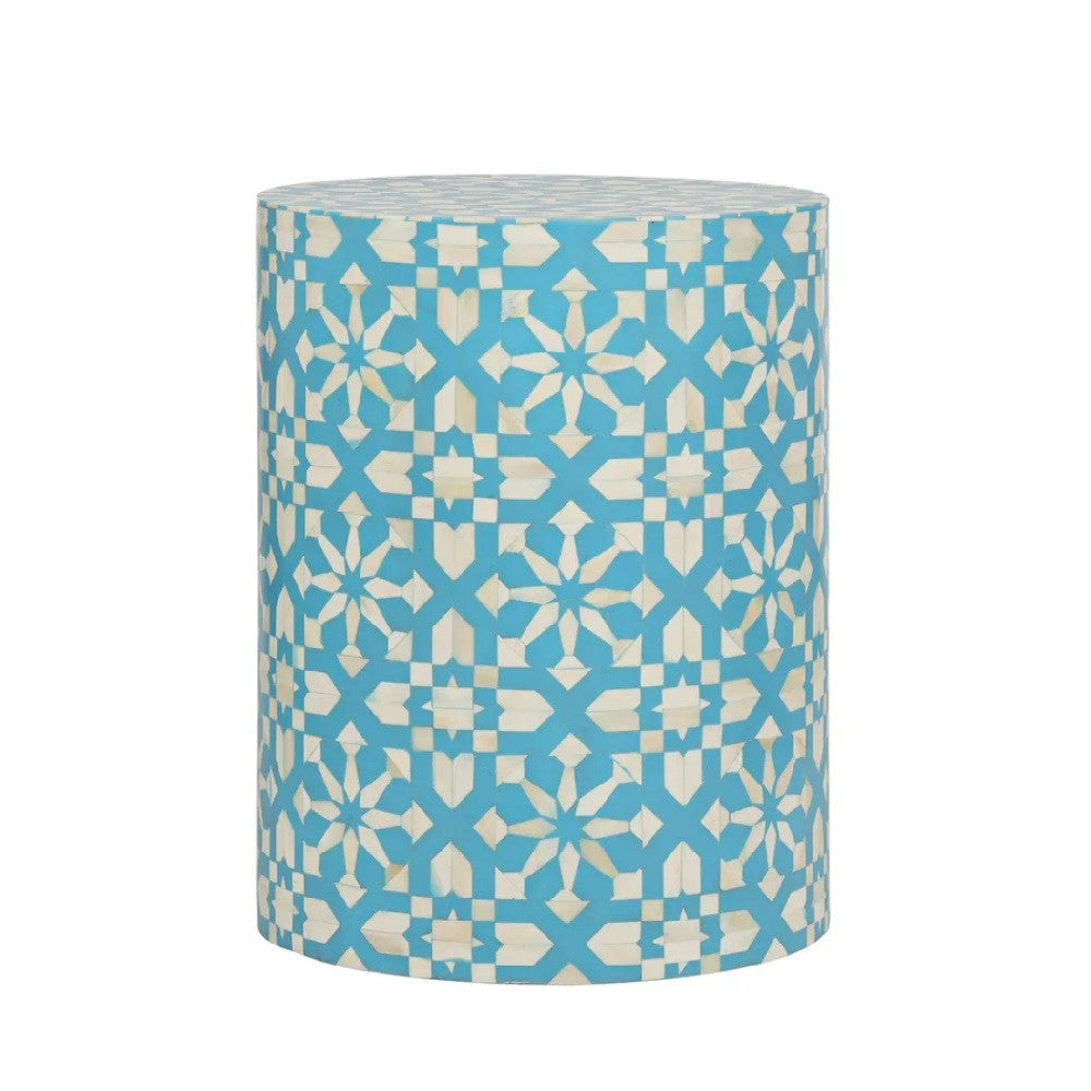 Bone Inlay Side Table : Zelliges : Blue Bone Inlay Side Table : Zelliges : Blue