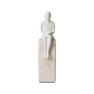 Marble Bookend/Sculptural Decor : Sitting Man in White